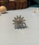 Charming floral silver plated american diamond ring