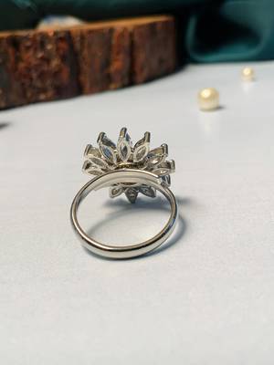 Charming floral silver plated american diamond ring 3