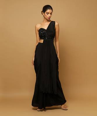 Black two piece indo saree set 1