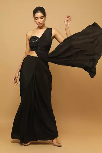 Black two piece indo saree set
