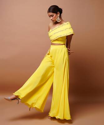 Bright yellow indo western co ord set 2