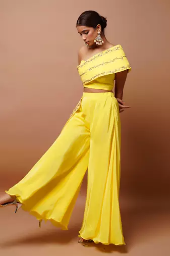 Bright yellow indo western co ord set