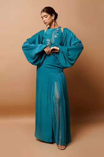 Teal indo skirt set