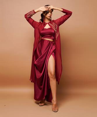 Wine indo skirt set 1
