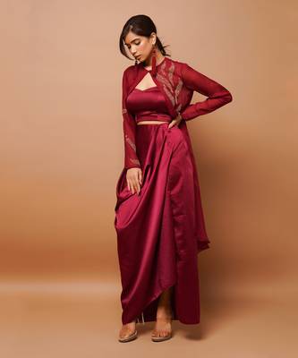 Wine indo skirt set 2