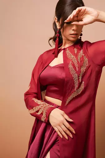 Wine indo skirt set
