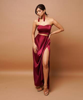 Wine indo skirt set 4