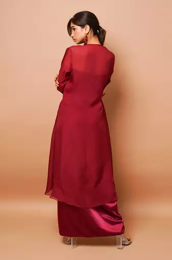 Wine indo skirt set