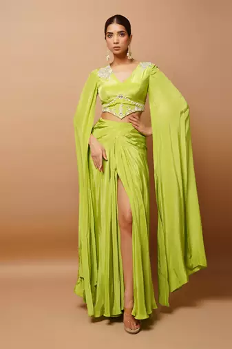 Bright green indo skirt set