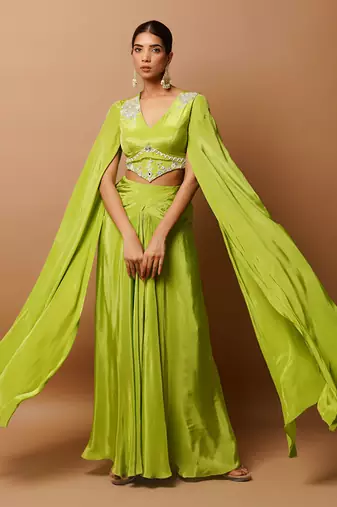 Bright green indo skirt set