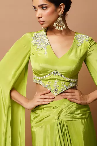 Bright green indo skirt set