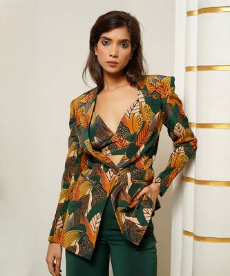 Green leaf print coat set 3