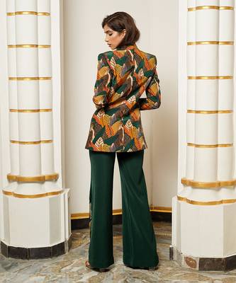 Green leaf print coat set 4