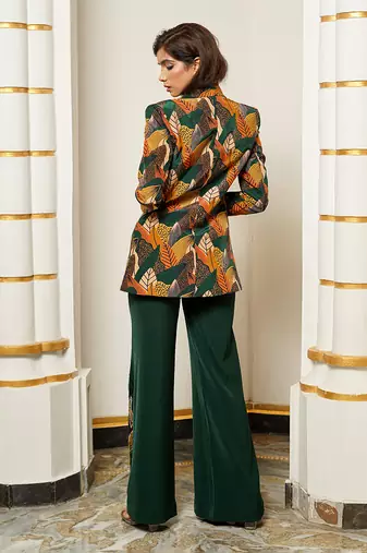 Green leaf print coat set