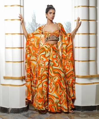 Orange multicolor abstract wave co ord set 1
