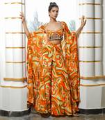 Orange multicolor abstract wave co ord set