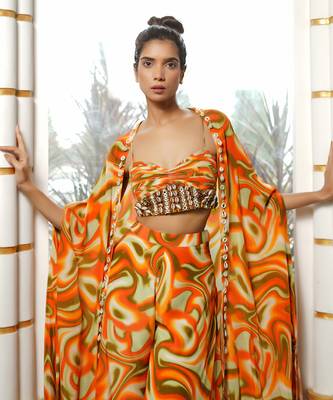 Orange multicolor abstract wave co ord set 2