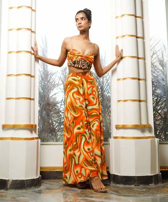 Orange multicolor abstract wave co ord set 3