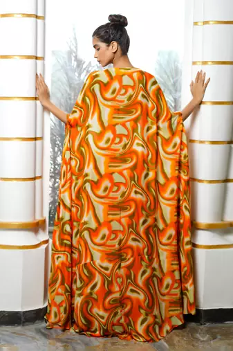 Orange multicolor abstract wave co ord set
