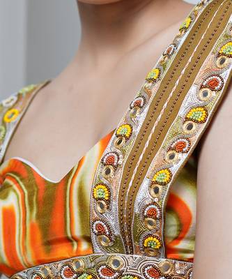Orange multicolor abstract drape skirt set 5