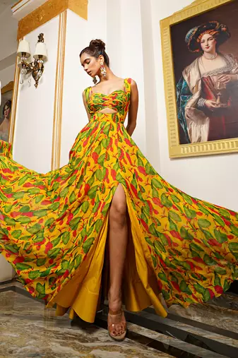 Yellow ginger flower long indo dress