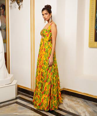 Yellow ginger flower long indo dress 3