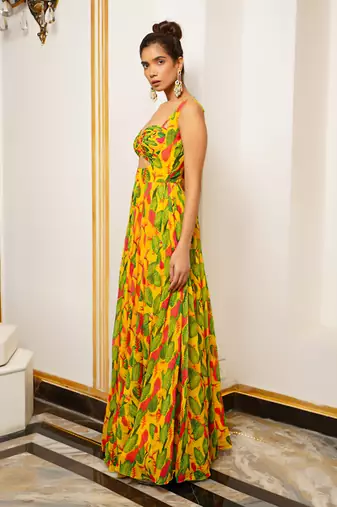 Yellow ginger flower long indo dress