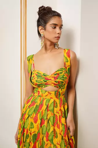 Yellow ginger flower long indo dress
