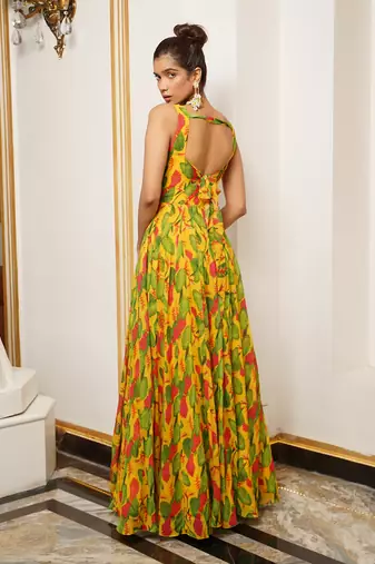 Yellow ginger flower long indo dress