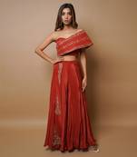 Brick red indo western set