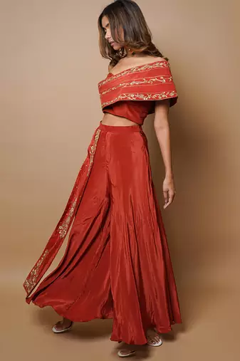 Brick red indo western set