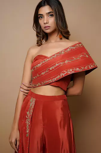 Brick red indo western set