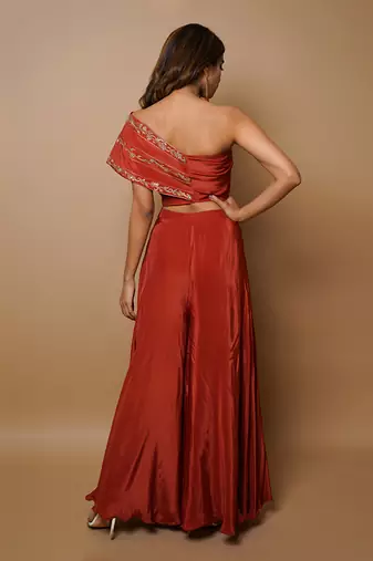 Brick red indo western set