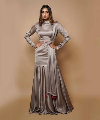 Golden grey dress lehenga set 1