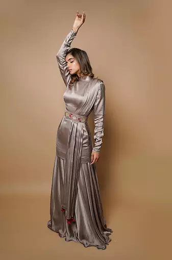 Golden grey dress lehenga set