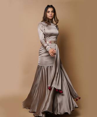 Golden grey dress lehenga set 3