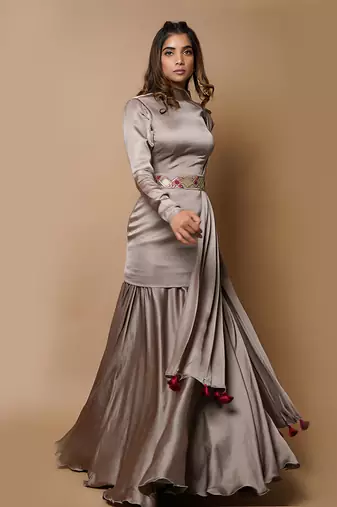 Golden grey dress lehenga set