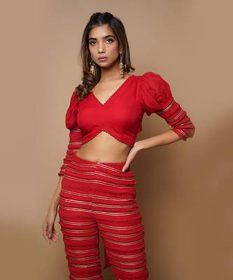 Hot red indo western co ord set 3