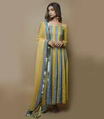 Yellow & grey chikankari anarkali set
