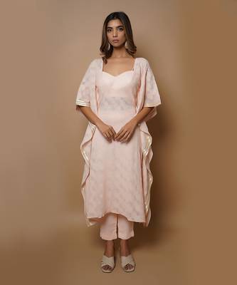 Peach chikankari kaftan set 1