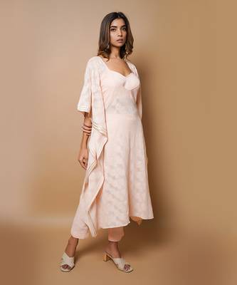 Peach chikankari kaftan set 2