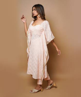 Peach chikankari kaftan set 3