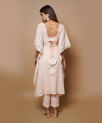 Peach chikankari kaftan set 5
