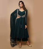 Bottle green anarkali set