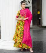 Yellow ginger flower yoke anarkali set