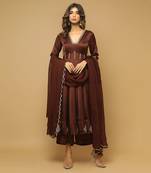 Brown satin anarkali set