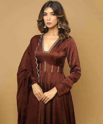 Brown satin anarkali set 3