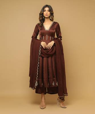Brown satin anarkali set 5