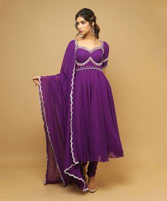 Dark purple anarkali set 2