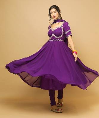 Dark purple anarkali set 3